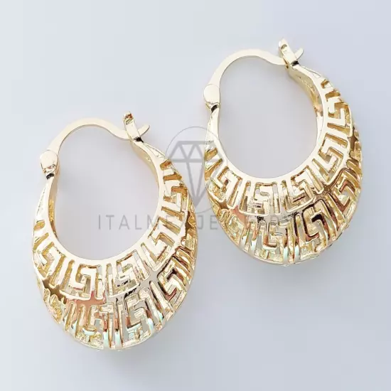 18K Basket Greek Earrings Aretes de Canasta de Grecas Diseñador Oro Laminado 18K