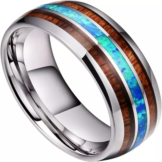 8Mm Tungsten Carbide Ring for Men 0Pal Wood Inlay Wedding Band Comfort Fit