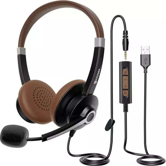 USB Headset with Microphone Noise Cancelling & in-line Call Controls, Ultra C...