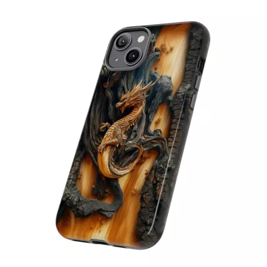 For iPhone, Samsung Galaxy, Pixel - Phone Case Cover - Carved Wood Dragon Print