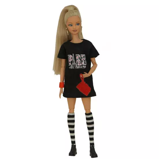 Black Fashion Clothes Set for 11.5" Doll Outfits 1/6 Accessories T-shirt Dress