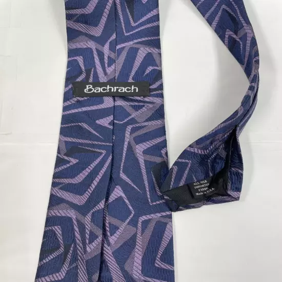 Bachrach Blue Purple Geometric Abstract Necktie Silk Tie 3.2" x 56"