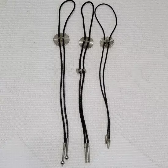 Lot of 3 BPOE Elks Lodge Bolo Tie - Silver Faux Leather Cord - Silver Tips