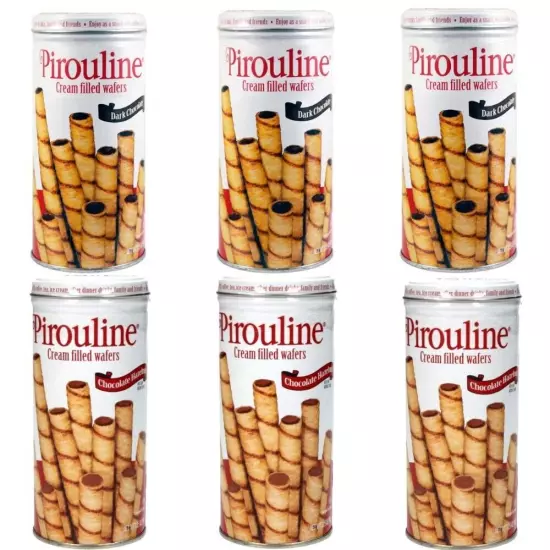 Pirouline Cream Filled Wafers 3 Dark Chocolate 3 Chocolate Hazelnut 3.25oz 6 Can