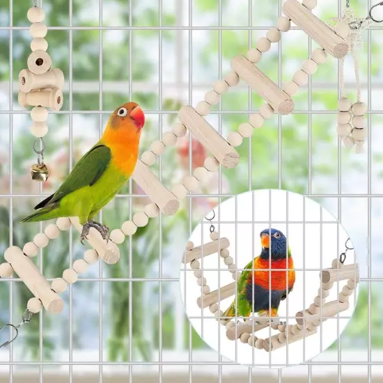 Bird Parrot Swing Toys, Chewing Standing Hanging Perch Hammock Climbing... 