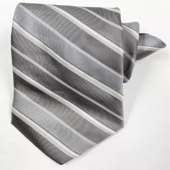 Calvin Klein Silver Regimental Striped Repp Silk Blend Tie 3.4" x57"