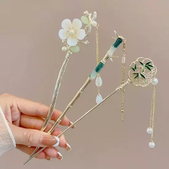 Chinese Style Retro Flower Tassel Hairpin Simple Hair Sticks Hair Accessorie WY4