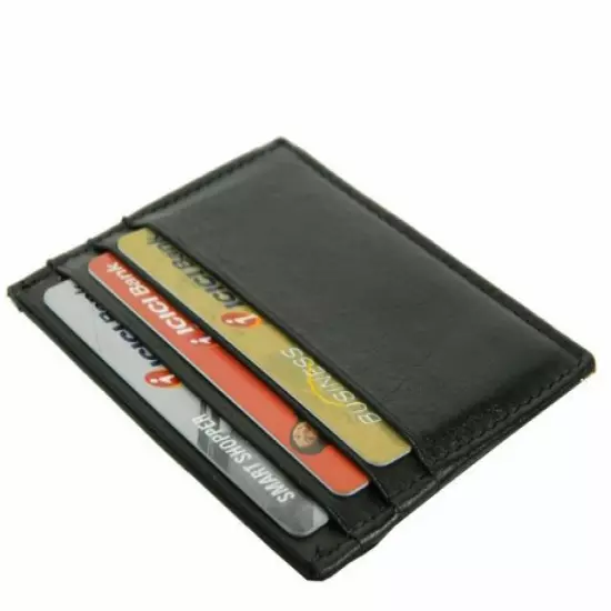 Black Genuine Leather Men's Flat Wallet ID License Bill Fold Holder 