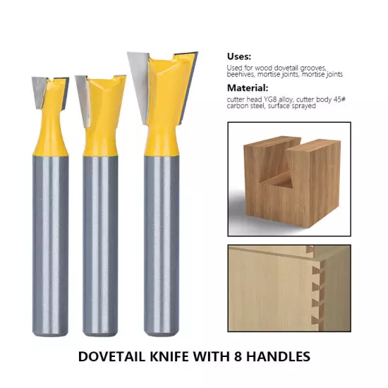 6pcs 1/4 Inch Shank Dovetail Router Bit Set Wood Milling Cutter Tool for Drawers