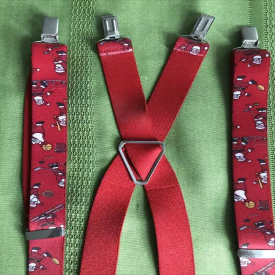 West Germany Clip On Red Christmas X Back Suspenders Santa Clause Christmas Tree