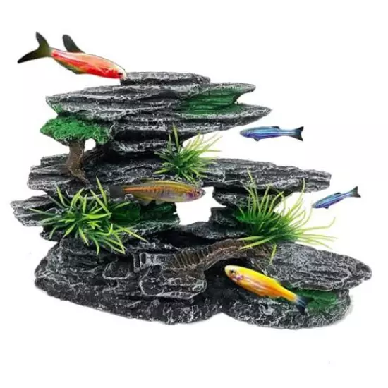 Aquarium Mountain View Stone Ornament Tree Rock Cave Small Mountain View Black