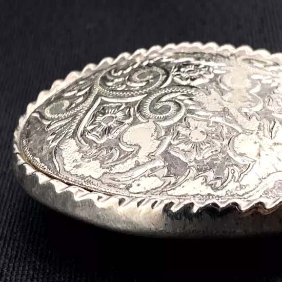 Western Woman's Oval Belt Buckle Flowers Bloom Sparkling Decorative Silver Tone 