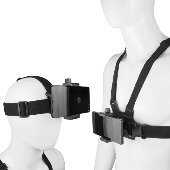 Phone Chest Mount Harness Vest and Head Strap Clip Holder for POV/VLOG, Compatib