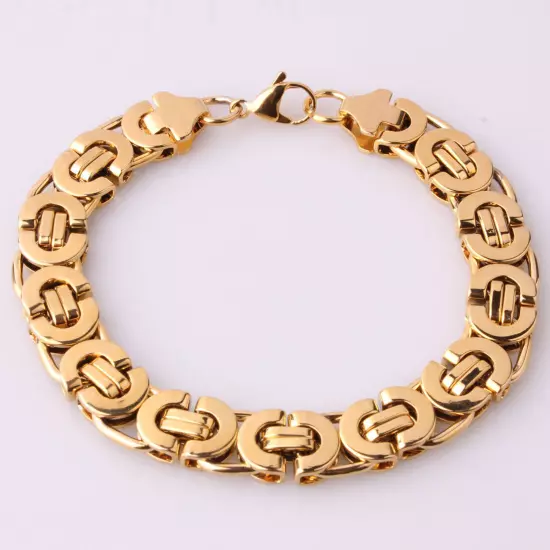 7"-11" 18K Gold braclets&bangle for Cool Men Stainless Steel Byzantine Bracelet