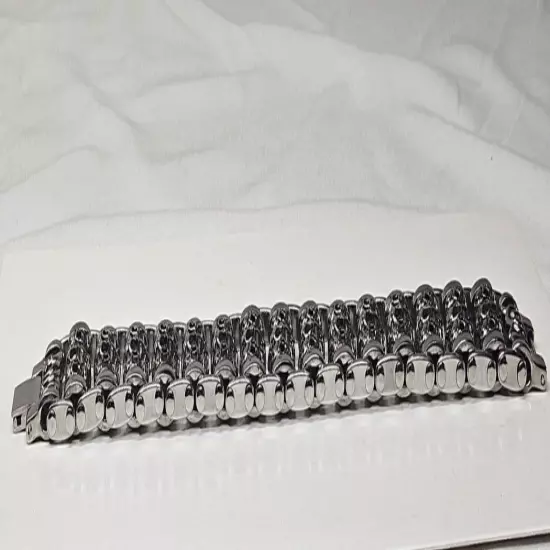 Men Silver Stainless Steel Bracelet Skull Chain Link Biker Goth 8.5"L x 1.25"W