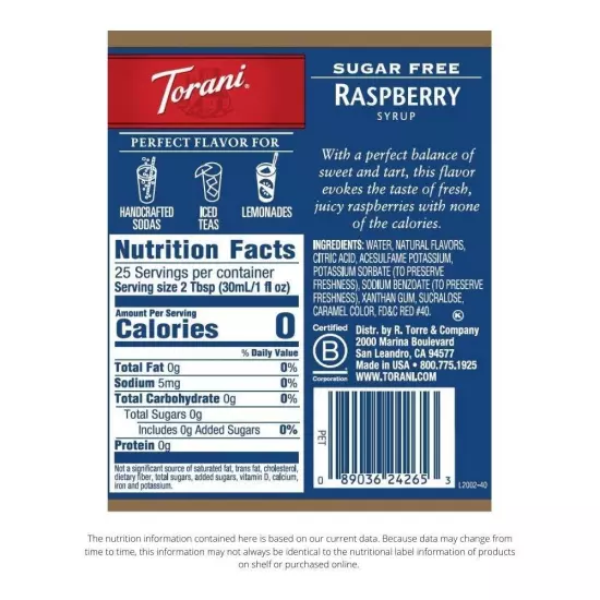 Torani Sugar Free Syrup Raspberry 254 Ounce (Pack of 4)