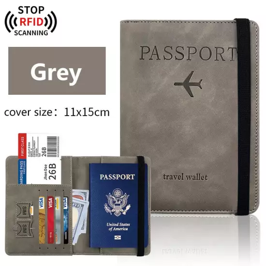 RFID Pu Leather Strap Passport Bag Holder Multi-Function ID Bank Card Wallet