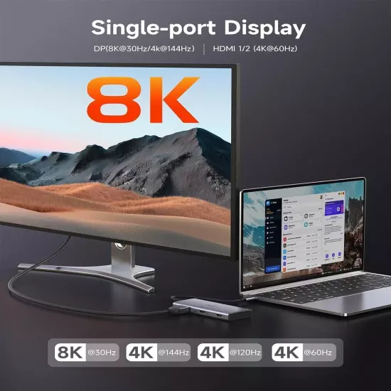 7 in 1 USB-C Docking Station with Dual HDMI 4K@60Hz & Single DisplayPort