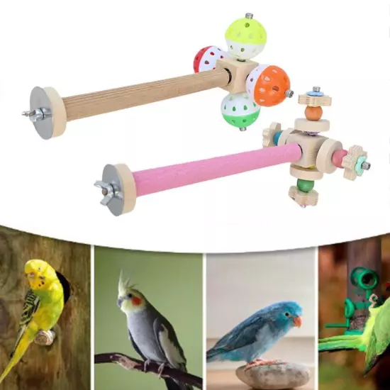 Wooden Biting Station Pole with Rotating Ball Small Bird Toy for Parakeet D1P0