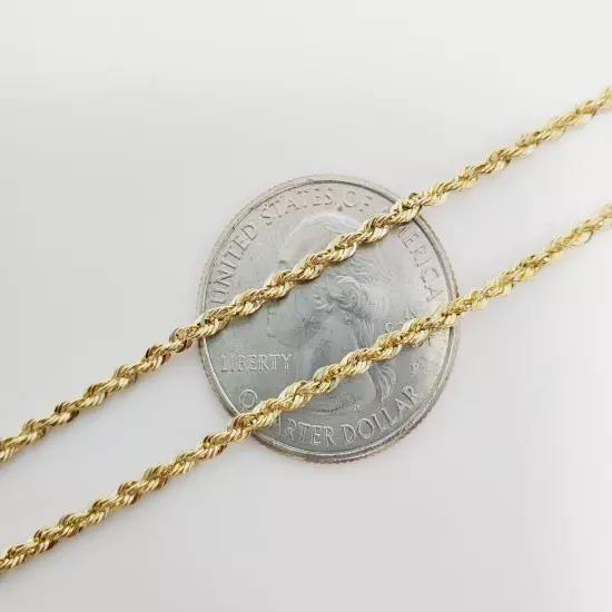 Real 10K Solid Yellow Gold 2mm-5mm Diamond Cut Rope Chain Necklace 16" - 30"