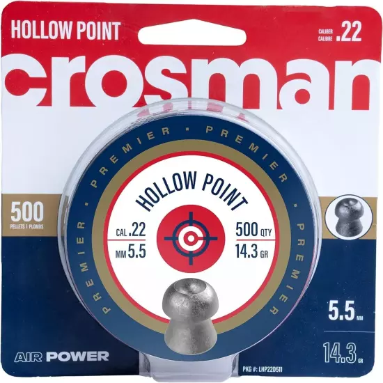 Crosman Premier Hollow Point Pellets, .22 Cal., 14.3 Gr., 500ct, LHP22, Pellet