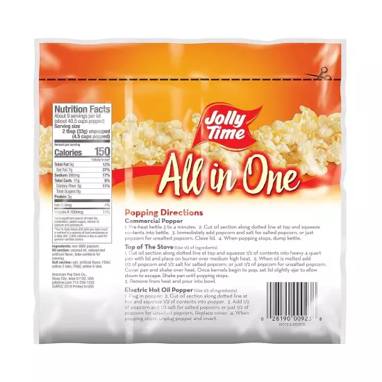 JOLLY TIME All in One Popcorn Kit, Portion Packets with Kernels, Oil and Salt...