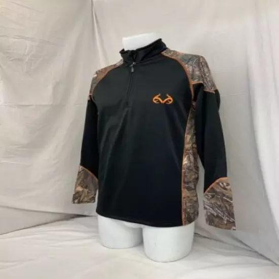 Realtree 1/4 Zip Pullover M Black Camo Long Sleeve 100% Polyester YGI Y1-577