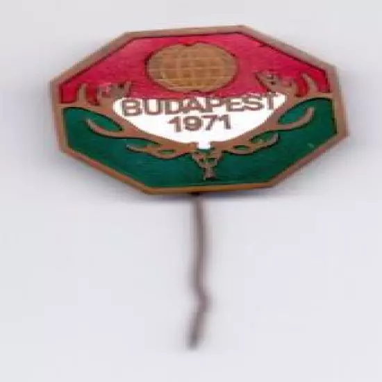 enamel pin badge BUDAPEST World HUNTING FAIR 1971 HUNT HUNTER Hungary rare