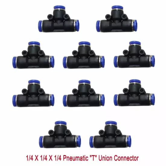 10* 1/4" OD Tube Pneumatic TEE Push To Connect Union 1/4x1/4x1/4 Air Fitting