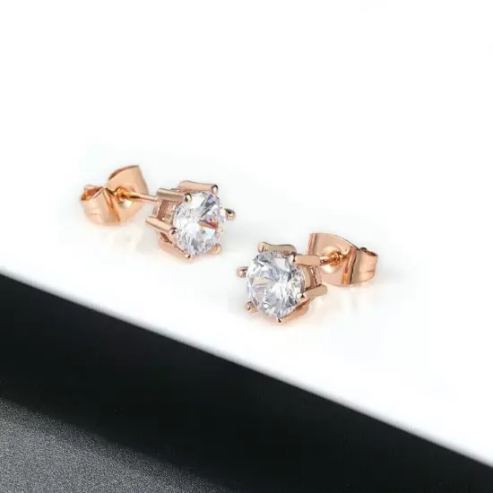 18K Rose Gold GP 6MM Classic Stunning Zircon Stud Earrings for Woman's 