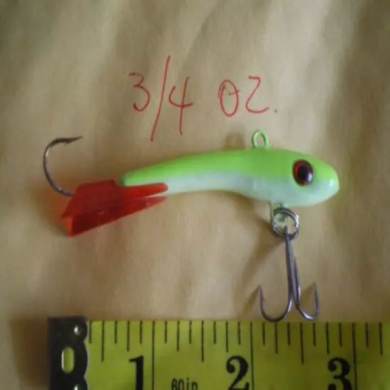 10 PCS MINNOW JIGGING/CASTING FISHING LURE BAIT/ICE FISHING 3/4 OZ CHARTREUSE/WH