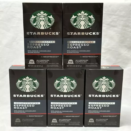 Starbucks Nespresso Decaf Espresso Roast Capsules 5 Boxes 10 Caps ea =50 BB 2025