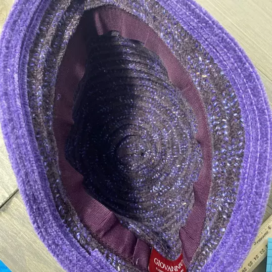 Giovannio Purple Knit Tweed Brim Cloche Bucket Hat w/ Bow Vintage