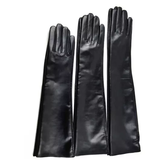 Custom made 30cm to 80cm long plain style evening real leather gloves 18 colors