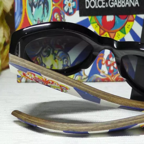 Dolce Gabbana Cat Eye Horse Emblem Sunglasses Colorful Arms Black Front 52-21-14