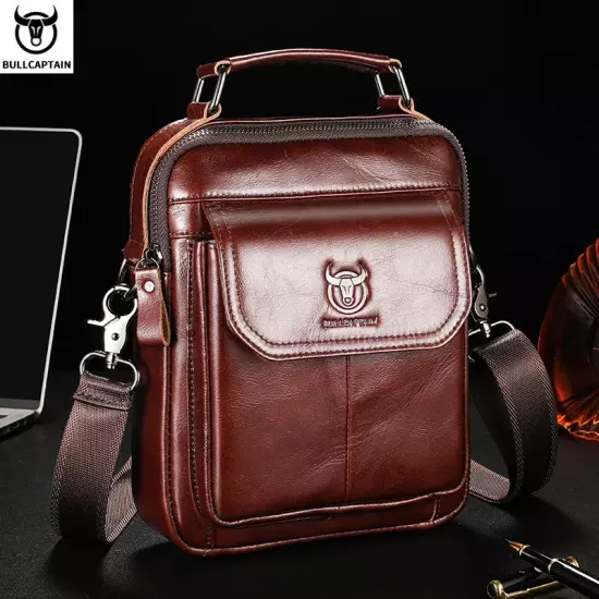 Men'S Genuine Leather Shoulder Bag Multifunctional 7.9-Inch Tablet Handbag Retro