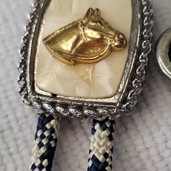 Vintage Western Agate Stone Belt Buckle Horse Bolo Tie Brass Cowboy