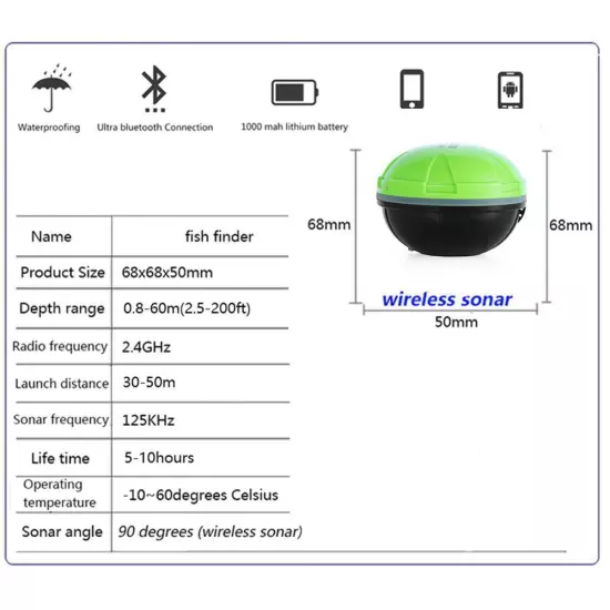 Xa02 Wireless Bluetooth Smart Sonar Fish Finder 48m/160ft Fish Finder Portable