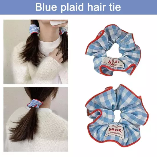 White and Blue Plaid Scrunchies -Elastic Hair Tie and Ponytail Holder for Women~