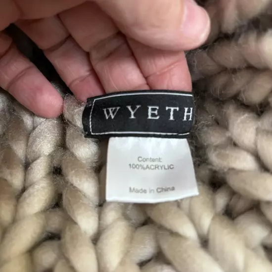 Wyeth Super Thick Knit Tan Taupe Slouch Pom Beanie One Size