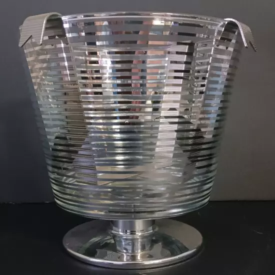 Bath And Body Works Sliver Striped Ribbon Glass Drop In Candle Holder 7.5"x6.5"