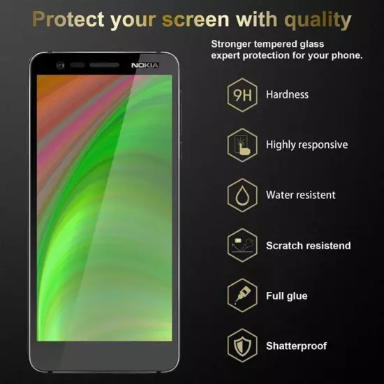 3x Fullcover Tempered Glass for Nokia 5.1 Screen Protection Film