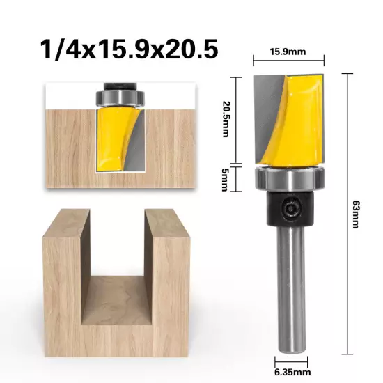 1/4" Shank Template Round Nose Core Box Bowl V-Groove Flush Trim Router Bit Set