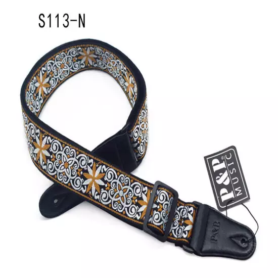 Embroidery Bohemian Cotton Electric Acoustic Guitar Belt Adjustable Soft Strap 