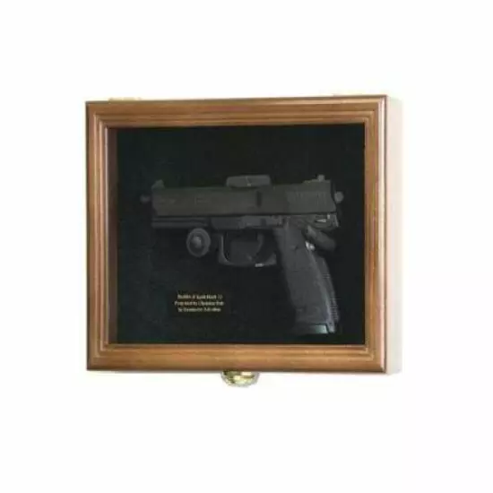 Gun Display Case Wood Walnut Cabinet 1 Handgun Pistol Revolver Lock Shadow Box