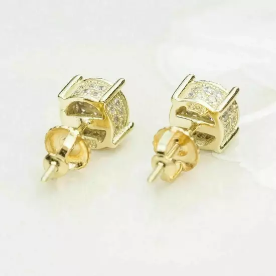 3Ct Round Lab-Created Diamond Men's Cluster Stud Earrings 14K Yellow Gold Finish