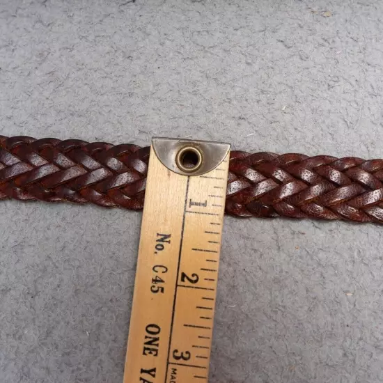 Dockers Brown Leather Belt Mens Sz 38 Woven Braided Brass Buckle Casual Golf