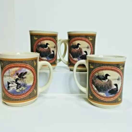 Vintage Retro Ducks Mugs Set of 4Pc 1991 Enesco Scotty Smith Korea Coffee Tea