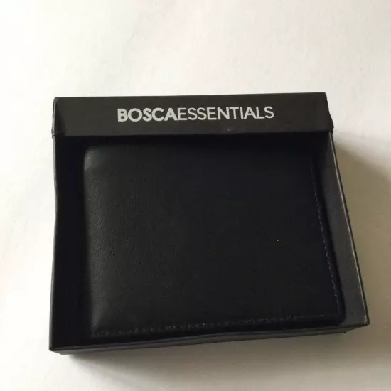 BOSCA ESSENTIALS MENS NAPPA LEATHER BI-FOLD WALLET BLACK NEW IN BOX