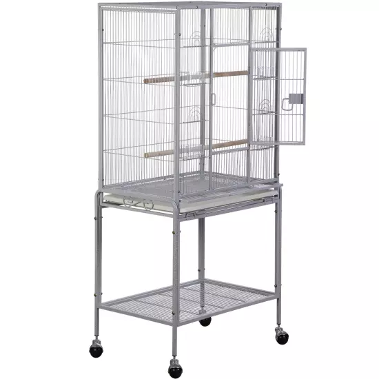 53 Inch Flight Bird Cage Large Wrought Iron Parrot Cage with Rolling Stand White